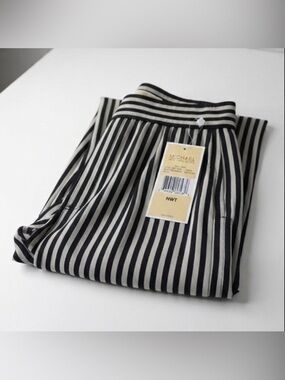 NWT MICHAEL  Michael Kors Stripe Straight Leg Pant Black & Cream Size 6
